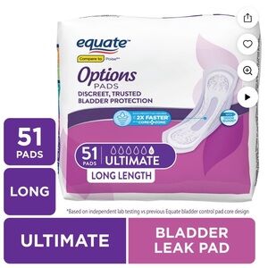 Equate Options Ultimate Long Length Bladder Leak Pads - Pink (51 Count)